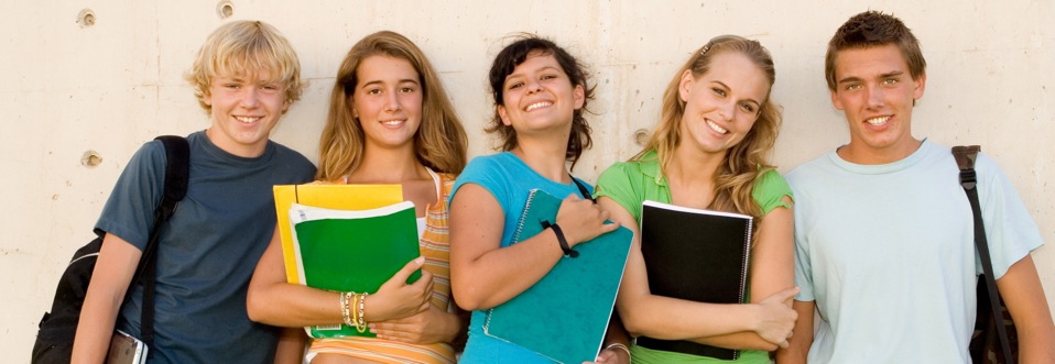 group of teens students hanging out at school 1